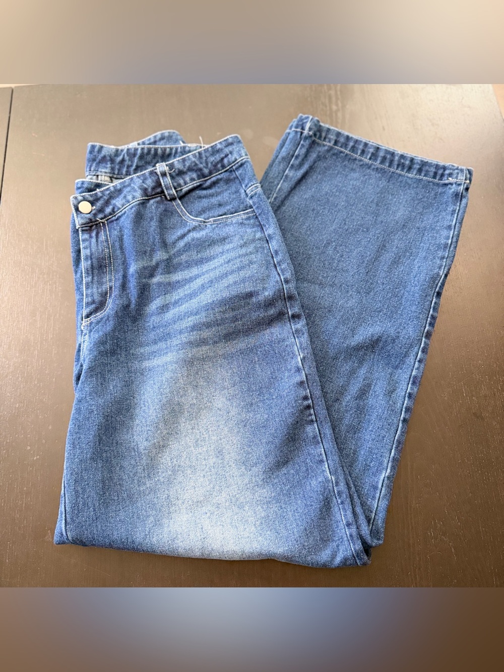 Women's XL Denim Streetwear Jeans with Asymmetric Crossover Fly Straight Leg